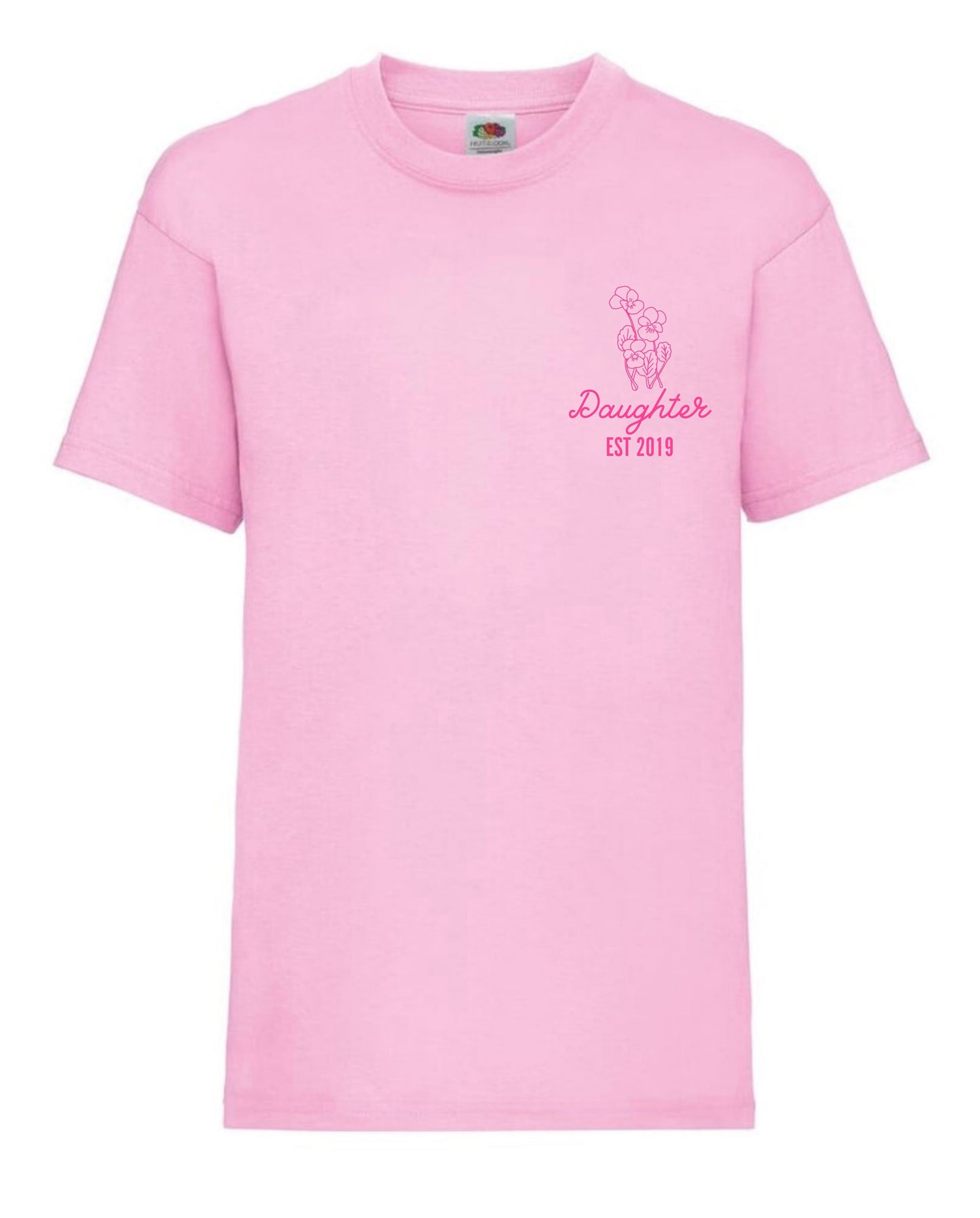 Cute daughter personalised birth month flower t-shirt aged 3 to 15 years in 9 colours