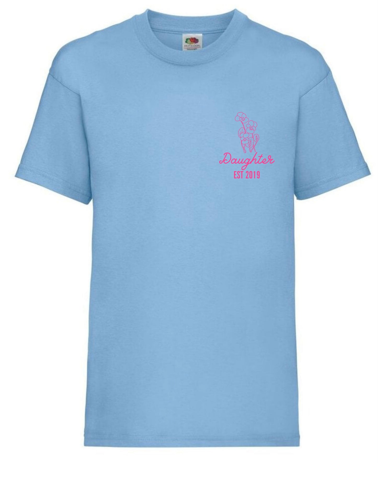 Cute daughter personalised birth month flower t-shirt aged 3 to 15 years in 9 colours