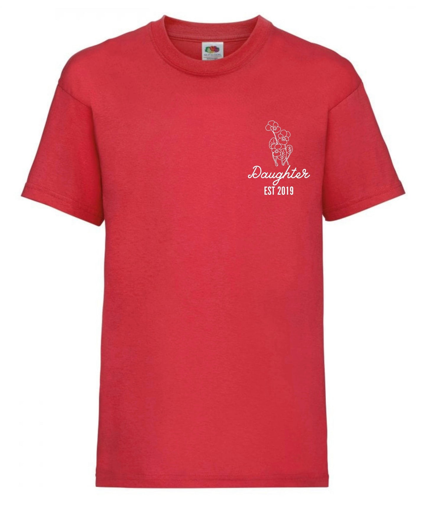 Cute daughter personalised birth month flower t-shirt aged 3 to 15 years in 9 colours