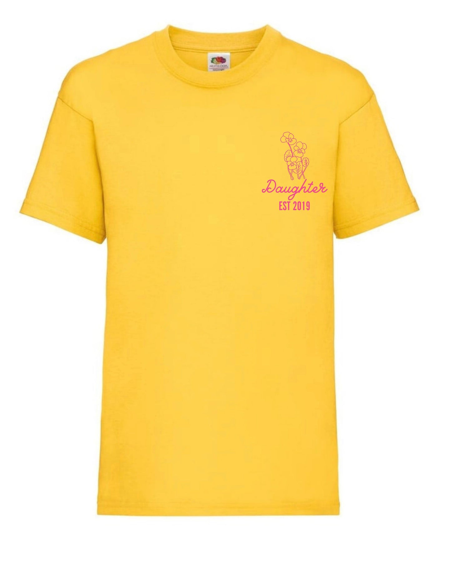 Cute daughter personalised birth month flower t-shirt aged 3 to 15 years in 9 colours