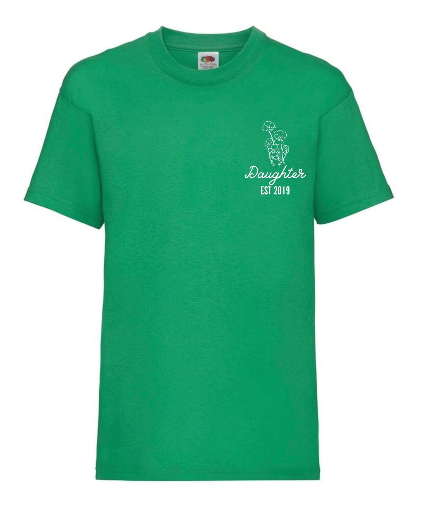 Cute daughter personalised birth month flower t-shirt aged 3 to 15 years in 9 colours