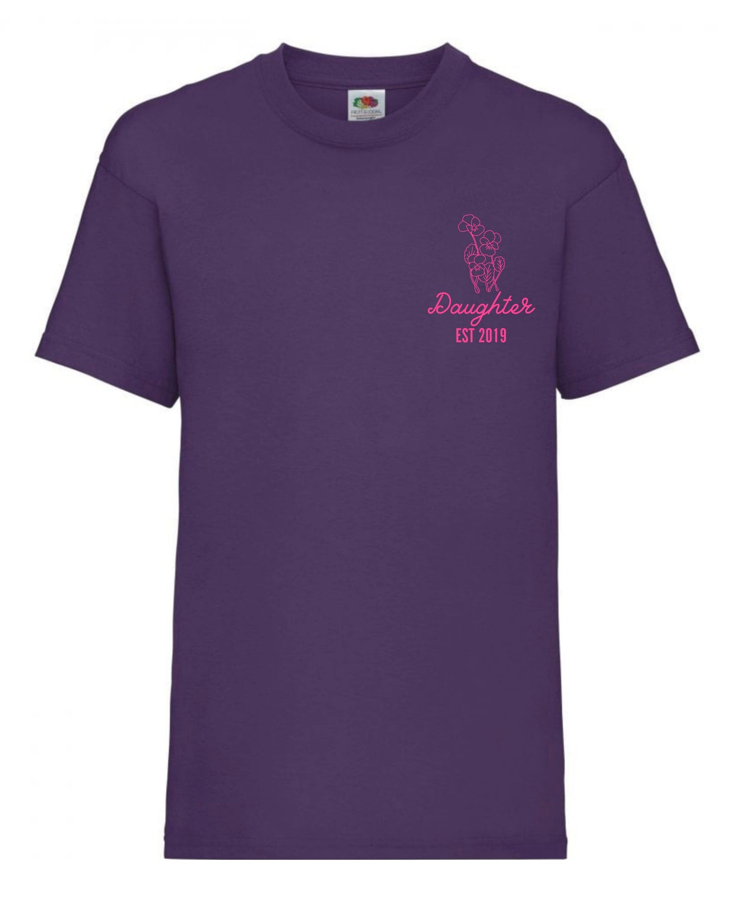 Cute daughter personalised birth month flower t-shirt aged 3 to 15 years in 9 colours
