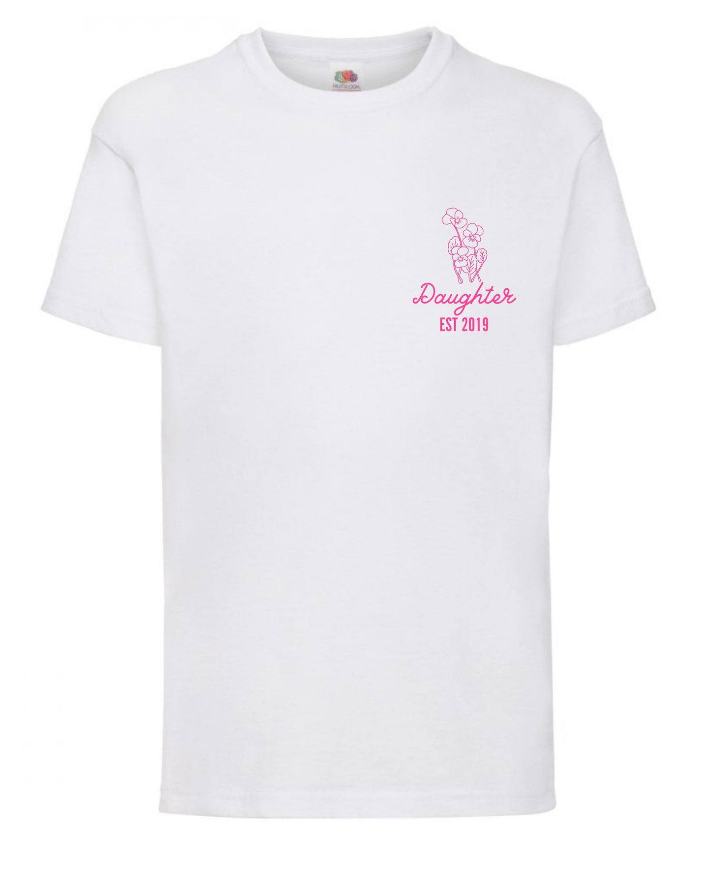Cute daughter personalised birth month flower t-shirt aged 3 to 15 years in 9 colours