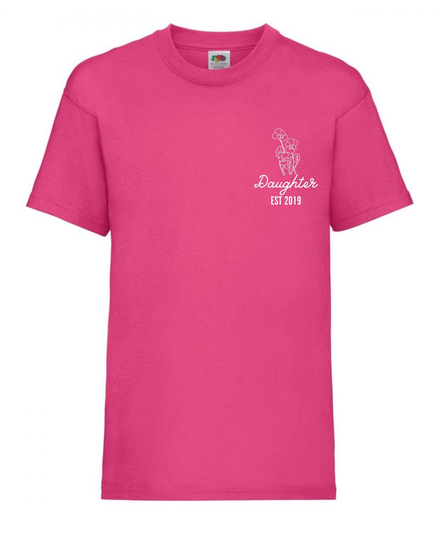 Cute daughter personalised birth month flower t-shirt aged 3 to 15 years in 9 colours