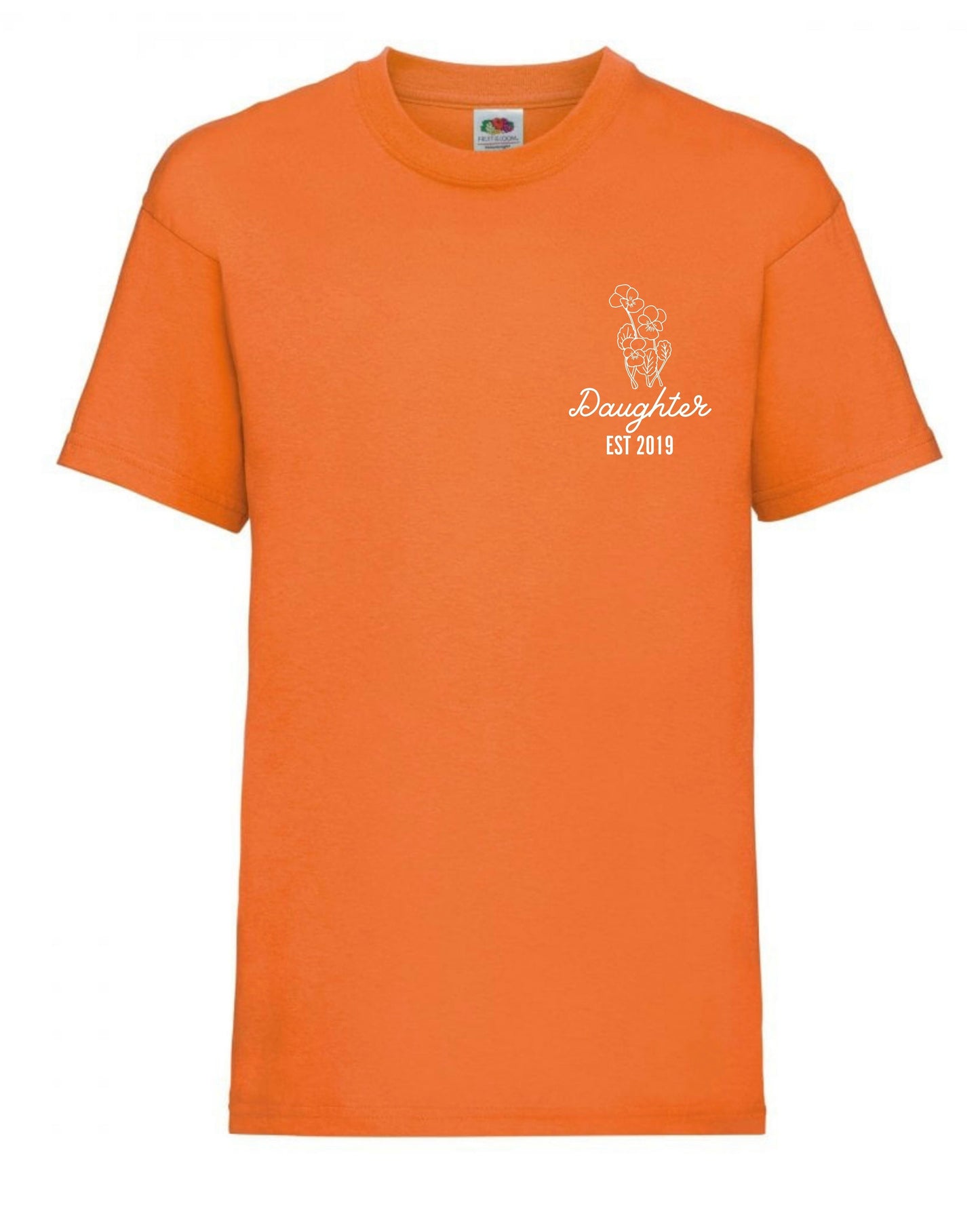 Cute daughter personalised birth month flower t-shirt aged 3 to 15 years in 9 colours